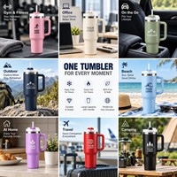 Gobelet isotherme personnalisé à double paroi de 40 oz, tasse de voyage en acier inoxydable de 30 oz et 40 oz avec poignée et couvercle à paille rabattable