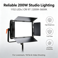 Luz LED Profesional de Estudio de 200W, CRI97, Temperatura de Color 3200K-5600K, Aleación de Aluminio, Voltaje Universal, Control DMX512 para Transmisión en Vivo