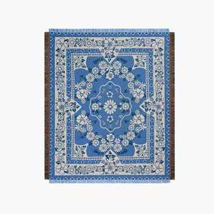 Bleu Boho Floral tissé Jacquard jeter couverture Marine Dot motif tapis <span class=keywords><strong>de</strong></span> plage pour Camping <span class=keywords><strong>lit</strong></span> utiliser Festivals - Product Image 1