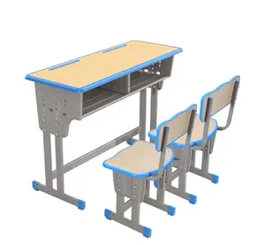 Modernes Design Großhandel Klassenzimmermöbel-Set Holz-Kunststoff-Metallbank Tisch Schreibtisch-Stuhl für Grundschule Mittel-Schule