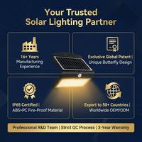 Lampe murale solaire LED OEM au design papillon unique, éclairage double avant-arrière, détecteur de mouvement PIR pour la décoration de jardin, clôture et bâtiment