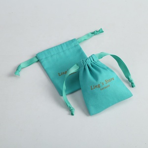 Sacs d'emballage pour bijoux en coton épais vert turquoise de luxe 10*15 cm, pochette pour femme élégante, cadeau pour femme, pochette de rangement pour bague et collier - Product Image 3