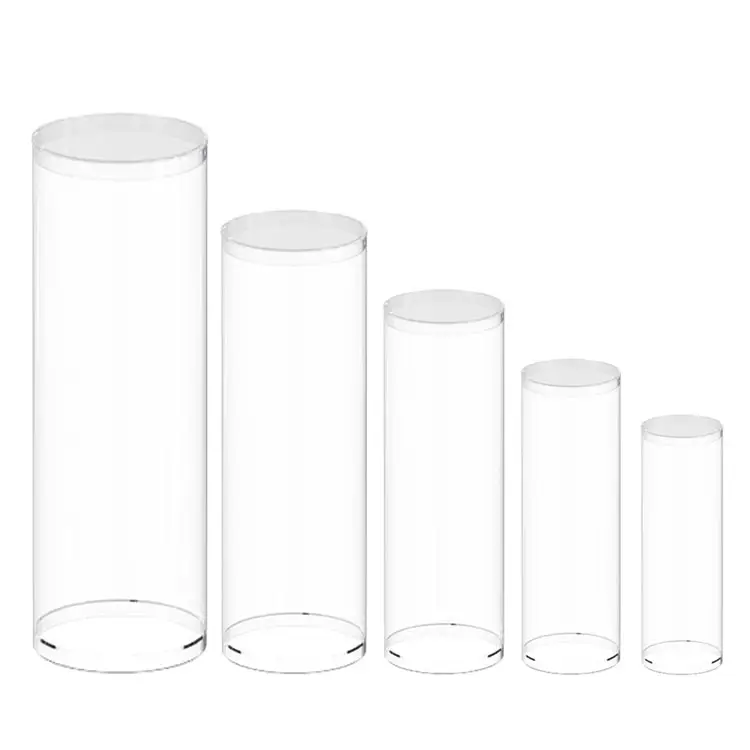 5Pcs Large Acrylic Round Cover and PVC Cylinder Pedestal Stands for Wedding Party Art Decor