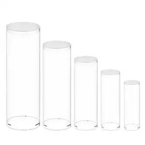 Suportes de acrílico grande para decoração de festas de casamento, 5 unidades, tampa redonda e pedestal de PVC cilíndrico