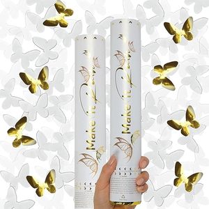 Cañones de <span class=keywords><strong>Confeti</strong></span> de <span class=keywords><strong>Mariposas</strong></span>, Lanzaconfeti de Papel Blanco con <span class=keywords><strong>Mariposas</strong></span> Doradas, Sin Fuegos Artificiales, para Decoración de Bodas, Cumpleaños y Despedidas de Soltera - Product Image 1