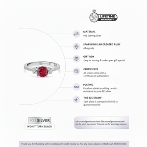 Anillo de solitario de trío romántico de Plata de Ley 925 para mujer, corte Asscher, rubí, corte ovalado, Diamante, Platino delicado para promesas - Product Image 1