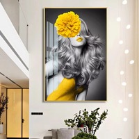 Art mural en porcelaine de cristal, beauté sexy moderne, cadre en aluminium doré, fleurs jaunes, décoration intérieure, peinture, décoration de salon
