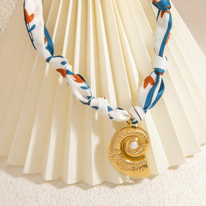 Stainless Steel Necklace With Silk Scarf Conch <b>Shell</b> Pendant Ocean Series <b>Light</b> Luxury Clavicle Chain - Product Image 1