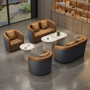 <b>Office</b> <b>Sofa</b> Set PU Leather High-Density Sponge Commercial Living Room Meeting Furniture Nordic Style Light Luxury Design - Product Image 1