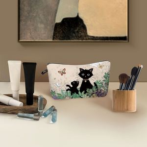 Cartoon Black Cat Custom Printed Cosmetic <b>Bag</b> for Women Waterproof Leather PU Pencil <b>Bags</b> Polyester <b>Document</b> Storage Pouch - Product Image 5