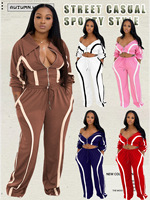 Ensemble de survêtement tendance pour femme, 2 pièces, couleur contrastée, veste à fermeture éclair à manches longues et pantalon de jogging, tenue de sport, tailles S-XXL