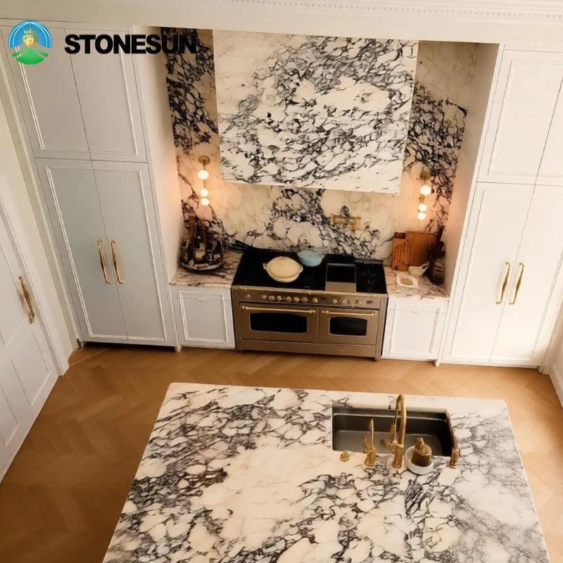 StoneSun Luxury Calacatta Viola Marble Kitchen Cabinet Integrated Stone ...