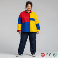 Chemise-veste surdimensionnée pour femmes, taille plus, style Bauhaus, blocs de couleurs, manches longues, boutonnée, du 44 au 58