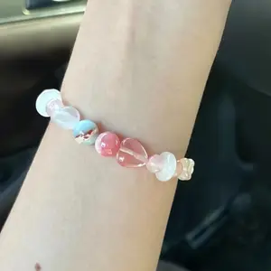 Pulseira Com Pedras Gelang Cangkang Gadis Pink Biru Moonstone Hati Tali Tangan Mode Manik-manik Pesona Gelang untuk Wanita