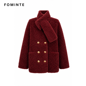Chaqueta de forro polar boucle rojo vino al por mayor para <span class=keywords><strong>mujer</strong></span>, abrigo cálido de invierno de felpa sherpa de gran gramaje, estilo urbano y a la moda, en stock. - Product Image 1