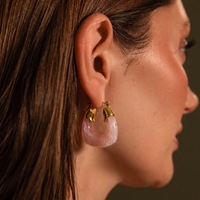 Boucles d'oreilles créoles en acier inoxydable marbré pour femme, style huggie, bijoux d'été tendance