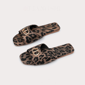 Spring Summer Metal D Buckle <b>Leopard</b> Print Open Toe <b>Slippers</b> Anti Slip Indoor Household Casual Shoes - Product Image 4