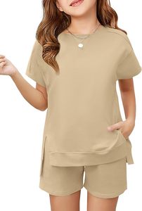 Set 2 Pezzi per Ragazze Adolescenti, Completi Estivi per Bambini con Magliette a Maniche Corte e Pantaloncini con Elastico in Vita, Set di Abbigliamento per Bambini per Uso Quotidiano - Product Image 3