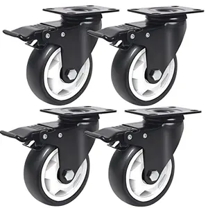 5 Inch Caster Wheels With Brake Pu Heavy Duty Rotating Plate Casters With Double Ball Bearings Furniture Wheels