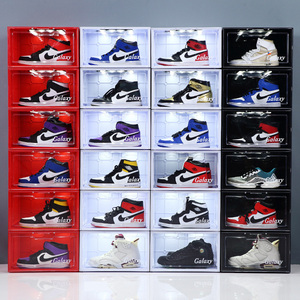 Led Stackable Clear Acrylic Plastic Shoe Case Container Shoes Boxes with Light Display Magnetic Side Drop Storage Transparent