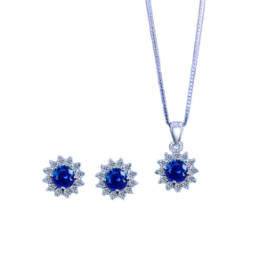 Exquisite 925 Sterling Silver Earrings Pendant Necklace Set with Blue Synthetic Tanzanite Stone Fine Jewelry for Women's Wedding - Product Image 1