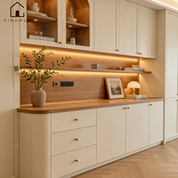 Buffet de salle à manger XINGRUO en bois massif blanc crème, design moderne européen, modulaire, éclairage LED, niches d'exposition ouvertes en arc