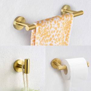 Ensemble d'accessoires de salle de bain 3 pièces en or brossé, <span class=keywords><strong>porte</strong></span>-serviettes, <span class=keywords><strong>porte</strong></span>-papier toilette, barre <span class=keywords><strong>porte</strong></span>-serviettes en acier inoxydable pour hôtels - Product Image 2