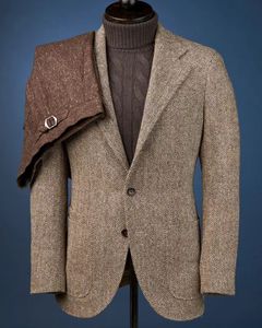 <span class=keywords><strong>Tweed</strong></span> à carreaux personnalisé costume trois pièces pour hommes costume pour hommes <span class=keywords><strong>marron</strong></span> formel 3 pièces Slim Fit pointe revers doux mariage garçons d'honneur <span class=keywords><strong>Blazer</strong></span> - Product Image 4