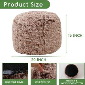 Poufs modernes ronds et <span class=keywords><strong>moelleux</strong></span> en fausse fourrure avec rembourrage en mousse et rangement, repose-pieds en tissu - Product Image 2