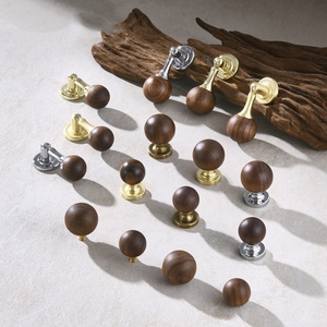 Modern Walnut Round Ball Door Handle for Drawer Kitchen Dresser with Single-Hole Pull Creative Pendant Design Easy Installation - Product Image 1