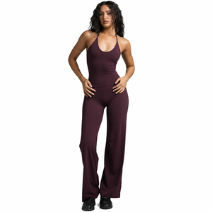 Mono de yoga de cuello cuadrado y cintura alta para mujer, de color liso, sin costuras, de poliéster y elastano, suave al tacto, transpirable, con 2 aberturas frontales. - Product Image 5