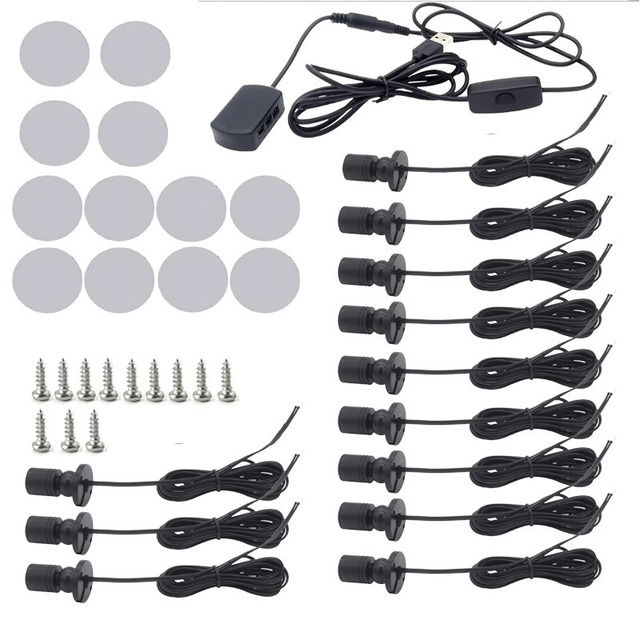 Customizable 1 to 12 Heads LED Spotlight Kit USB Powered Mini Cabinet Light for Jewelry Showcase Retail Display Exhibition