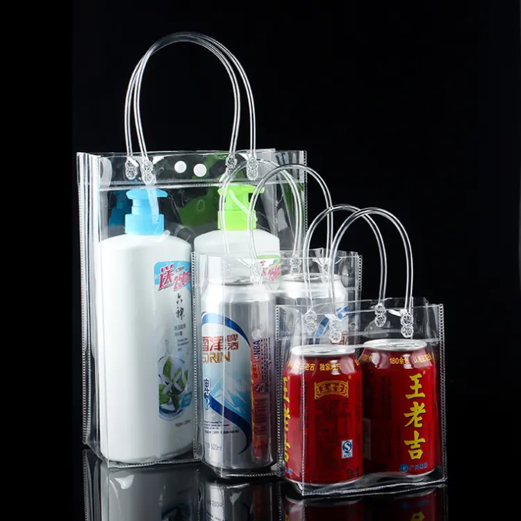 Bolsas transparentes de PVC para regalos, bolsas de mano de vino transparente, bolsas reutilizables para compras al por menor