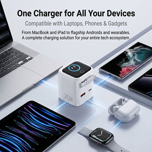 Chargeur rapide GaN 70W ultra-plat avec câble USB-C rétractable de 80 cm, adaptateur mural 3 ports PD3.1 pour téléphone et ordinateur portable <span class=keywords><strong>MacBook</strong></span> <span class=keywords><strong>Pro</strong></span> 16 pouces - Product Image 5