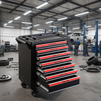 Chariot à outils industriel robuste en fer, directement de l'usine, avec plateau supérieur perforé, armoire à roulettes verrouillable à 7 tiroirs et poignée métallique