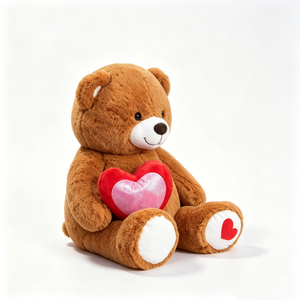 Oso de peluche marrón personalizado con corazón, oso de peluche relleno con corazón, oso de peluche con corazón de amor, oso de peluche sosteniendo un corazón. - Product Image 2