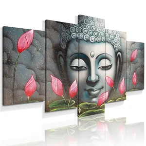 5 pezzi unico Signore Buddha disegno di arte della parete della tela di canapa pittura