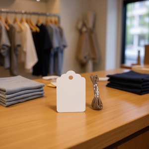 Étiquettes suspendues Ilan 3x4,2 cm blanches avec ficelle pour l'étiquetage des vêtements - Product Image 2