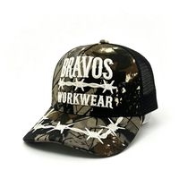 Casquette de baseball de cowboy personnalisée style Western, camouflage et couleur unie, avec dos en maille, broderie 3D fil barbelé et broderie sur la visière, style workwear
