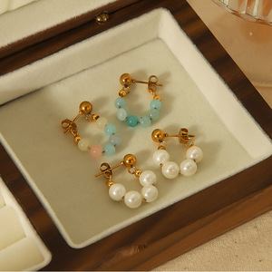 ต่างหูไข่มุกเม็ดหยกเทียมต่างหูเม็ด TE6677เหล็กไทเทเนียมหรูหราน้ำหนักเบาสวมใส่ได้ทุกวัน - Product Image 5