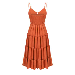 Abito estivo <span class=keywords><strong>da</strong></span> donna lungo fino al pavimento senza maniche con stralline sottili con volant a tinta unita in vita naturale e lavabile <span class=keywords><strong>da</strong></span> giardino - Product Image 2