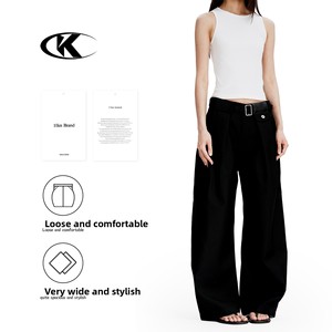 Pantalones de Traje Casuales Anchos de Estilo Americano en Negro y Gris de Alta Calidad para <span class=keywords><strong>Hombre</strong></span> 11KN - Pantalones Plisados de Corte Holgado - Product Image 1