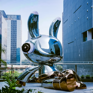 Statue d'animal en métal sur mesure de grande taille, sculpture de lapin en acier inoxydable pour décoration extérieure - Product Image 1