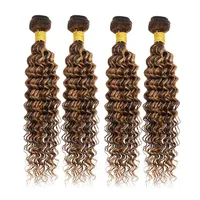 Extensions de cheveux bouclés brésiliens Deep Wave Highlight 4/27, blond miel, marron, tissage double trame, pour une pose parfaite