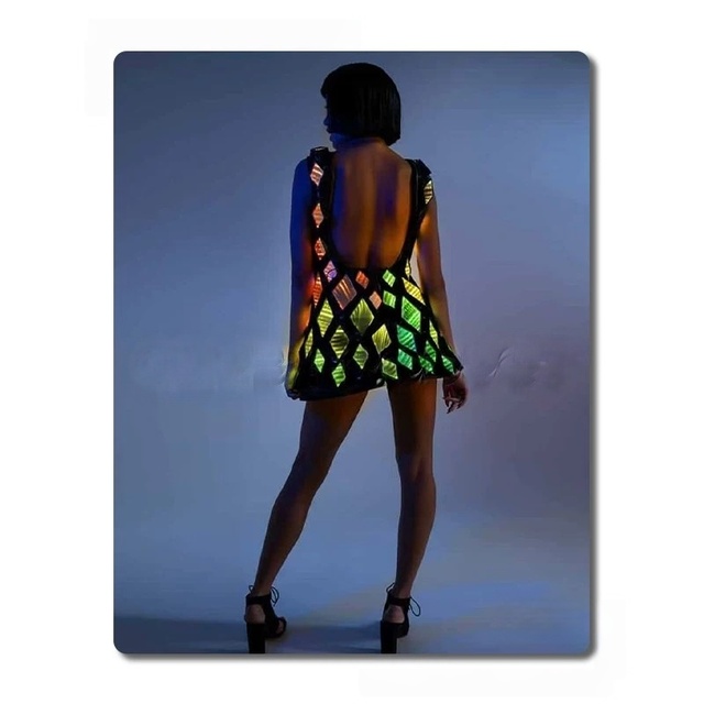 Luminous Belly Dance Costume LED Lights Colorful Programming Customized Logo-Tech-Savvy Stage Bar Nightclub Polyester Adults