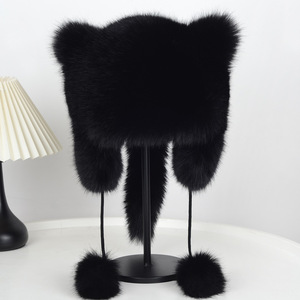 Chapeau Bob Rayé Doux avec Oreilles <span class=keywords><strong>d</strong></span>'Ours et Rabats, Chapeau Chaud <span class=keywords><strong>d</strong></span>'Hiver <span class=keywords><strong>pour</strong></span> Plage et Extérieur avec Queue, Chapeau de Fête Festif - Product Image 1