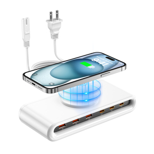 Magnetic Wireless Charger with 3 USB-A and 3 USB-C <b>Ports</b> Fast Charging for Smart Watch and 15W wireless Output Plastic <b>White</b> - Product Image 1