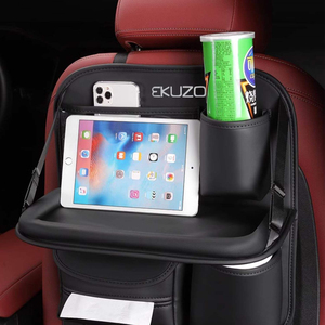 Organisateur de siège arrière de voiture personnalisé en usine avec plateau, table de voiture pliable pour appuie-tête de siège arrière avec grandes poches en cuir imperméable - Product Image 4