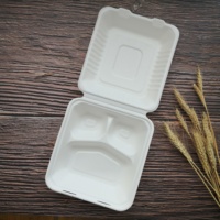 Boîte d'emballage alimentaire à emporter en bagasse biodégradable, boîte à lunch à 3 compartiments
