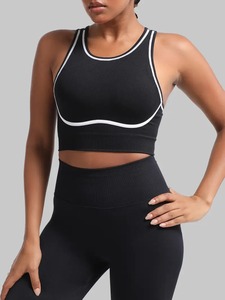<span class=keywords><strong>Sujetador</strong></span> <span class=keywords><strong>deportivo</strong></span> de Yoga para gimnasio con contraste de rayas y espalda abierta entrecruzada con correa ajustable sin costuras para mujer para entrenamiento de alto impacto - Product Image 5